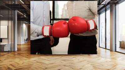 two businessman with boxing gloves in the office, business competition, business challenge Wall mural