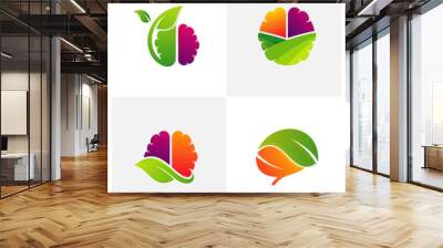 Set of Brain Leaf logo design vector template. Farm logo concept Wall mural