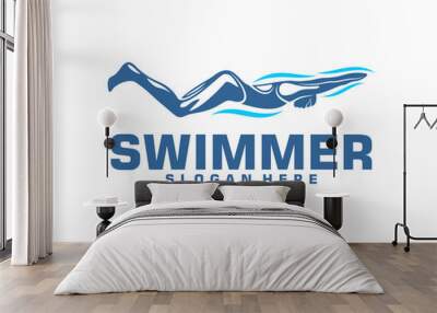 Swimming logo designs vector, Creative Swimmer logo Vector Wall mural