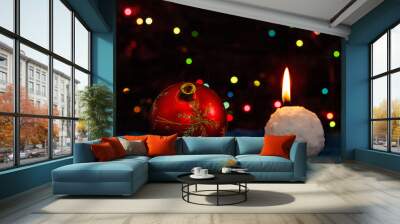 Christmas-tree decoration and snowball-candle Wall mural