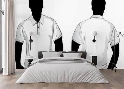 White polo shirt design template with front and back. Wall mural