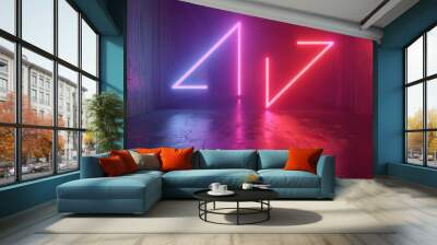 abstract minimalist geometric background. Two counter neon arrows shifting, linear graphics. Shuffle concept Wall mural