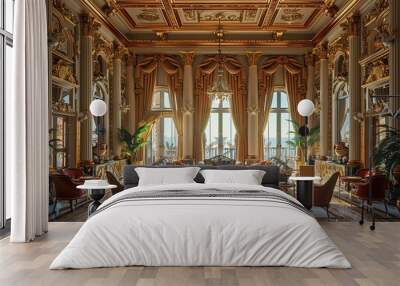 Renaissance Palace Parlor with opulent furnishings, gilded accents, frescoed ceilings, and a regal, Renaissance-inspired ambiance. Renaissance palace home decor Wall mural