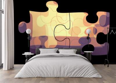 A perfect fit of two jigsaw pieces with a abstract jigsaw design isolated on a black background Wall mural