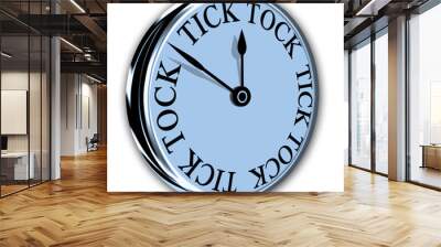 A wall clock with Tick Tock face design in blue and silver isolated on white Wall mural