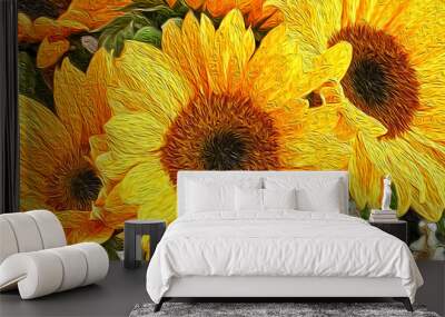 Beautiful sunflowers closeup abstract Wall mural