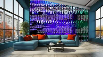 Multicoloured grunge binary code data stream abstract Wall mural