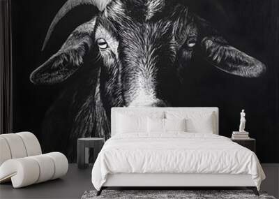 Detailed black and white goat image, highlighting texture and expression photo Wall mural