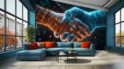 Digital Abstraction of Handshake Signifying Tech-Driven Partnerships Wall mural