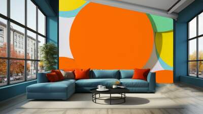 Background of yellow and orange paper circles in Memphis geometric style. Cut out circles styled layout with hard light and shadows. Vivid abstract background or template. Wall mural