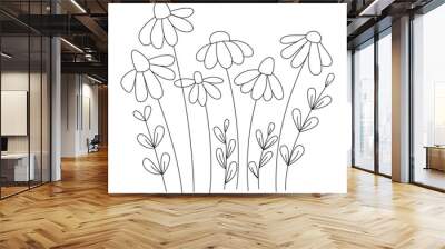 Abstract colorless daisies with abstract grass. Editable stroke. Linear design of a postcard for a holiday Wall mural