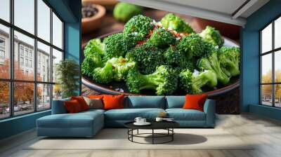 A plate of spicy roasted broccoli with a sprinkle of red pepper flakes Wall mural