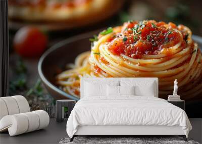 Appetizing spaghetti rolled with typical Italian sauce.  Wall mural