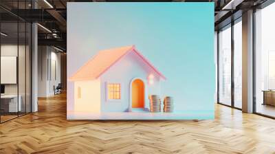 Coins piles and house model, concept of mortgage and savings Wall mural