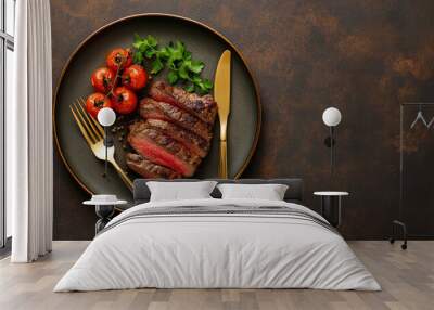 Grilled sliced beef steak with tomatoes Wall mural