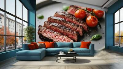 Grilled sliced beef steak with tomatoes Wall mural