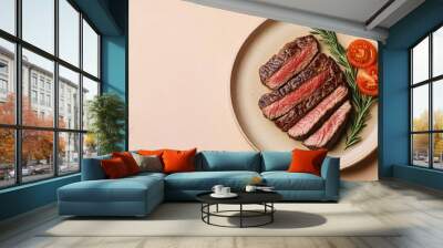 Grilled sliced beef steak with tomatoes Wall mural