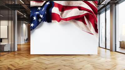 American flags against white background. Flat lay with copy space. Happy Labor Day concept. Wall mural