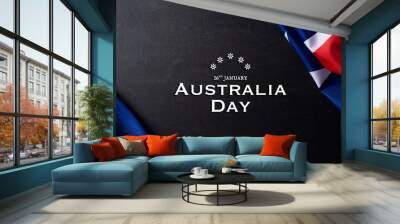 Australia day concept. Australian flag with the text Happy Australia day against a blackboard background. 26 January. Wall mural