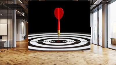 Close up shot red darts arrows in the target center on black background. Business target or goal success and winner concept. Wall mural