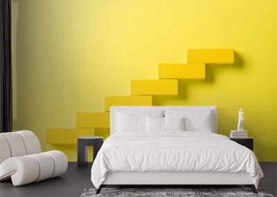 Concept of building success foundation.  Yellow wooden block stacking as step stair, Success in business growth concept on black background. Wall mural