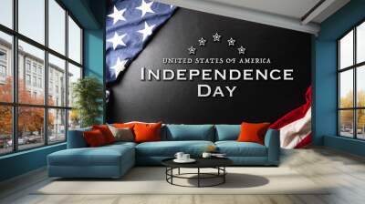 Happy Independence day concept made from American flag on dark wooden background. Wall mural