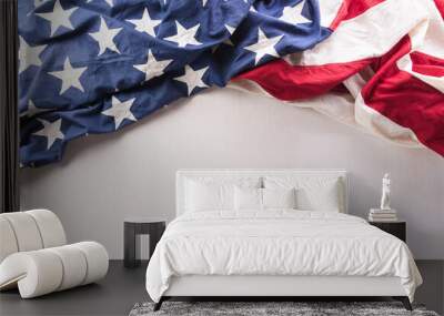 Happy Independence day concept made from American flag on white wooden background. Wall mural