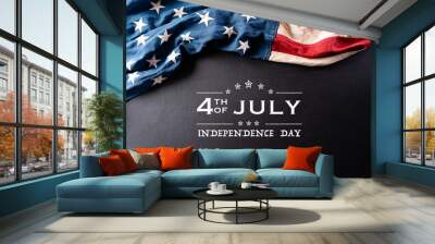 Happy Independence Day. American flags against a black  background. July 4. Wall mural