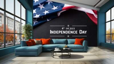 Happy Independence Day. American flags  against a black background. July 4. Wall mural