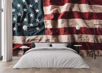 Happy memorial day concept made from vintage american flags background. Wall mural