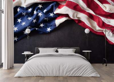 Happy Veterans Day concept. American flags against a dark stone  background. November 11. Wall mural