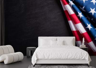 Happy Veterans Day. American flags veterans against a blackboard background. Wall mural