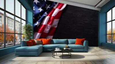 Happy Veterans Day. American flags veterans against a blackboard background. Wall mural