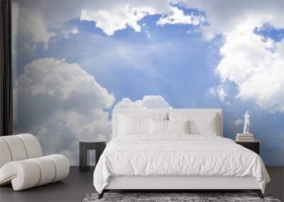 Panorama of clear blue sky with white cloud background. Clearing day and Good weather in the morning. Wall mural