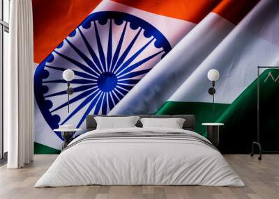 Top view of National Flag of India on wooden background. Indian Independence Day. Wall mural