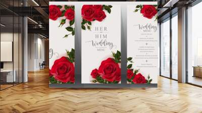  Wedding Invitation card templates with realistic of beautiful  flower on background color.  Wall mural