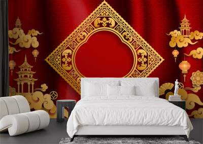 Chinese traditional and asian elements background template on paper color Background.  Wall mural