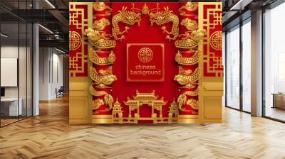 Chinese traditional and asian elements background template on paper color Background. Wall mural