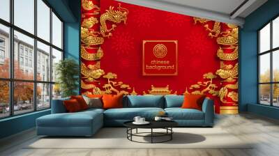 Chinese traditional and asian elements background template on paper color Background. Wall mural