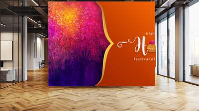 colorful gulaal (powder color) indian festival for happy holi card with gold patterned and crystals  Wall mural