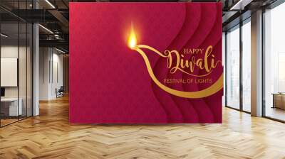 Diwali, Deepavali or Dipavali the festival of lights india with gold diya patterned and crystals on paper color Background.
 Wall mural