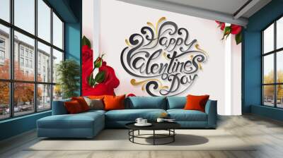 Valentine's day greeting card templates with realistic of beautiful rose and heart on background color. Wall mural