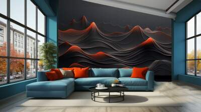 A black and orange ocean with mountains in the abstract background. There is space for text. Wall mural