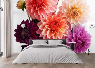 a bouquet of flowers with a variety of colors including pink, purple, and orange. bouquet of dahlias Wall mural