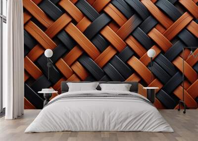 A woven wall of blue and orange straw Wall mural