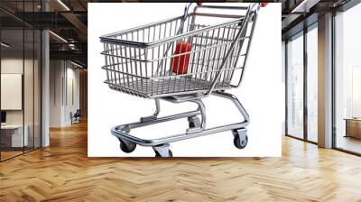 Empty shopping cart in store, supermarket, Shopping basket, isolated, white background Wall mural