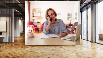 Middle age senior woman working at home using computer Wall mural