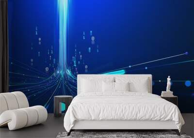 5G technology wireless data transmission, high-speed internet. Information flow in abstract cyberspace. 3d illustration of big data digital funnel Wall mural