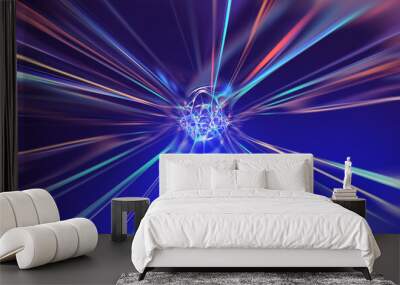 Abstract beam. Node, energy, speed, flow, cyber, nanoparticle 3D illustration Wall mural