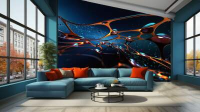 Abstract cyber network, synthetic mind and artificial intelligence. Neural network and big data analytics. Fantastic 3D illustration of high tech innovation Wall mural